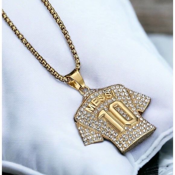 MESSI GOLD NECKLACE - SHINE WITH GOAT MESSI LM10 +FREE LEATHER BRACELET - Picture 2 of 6